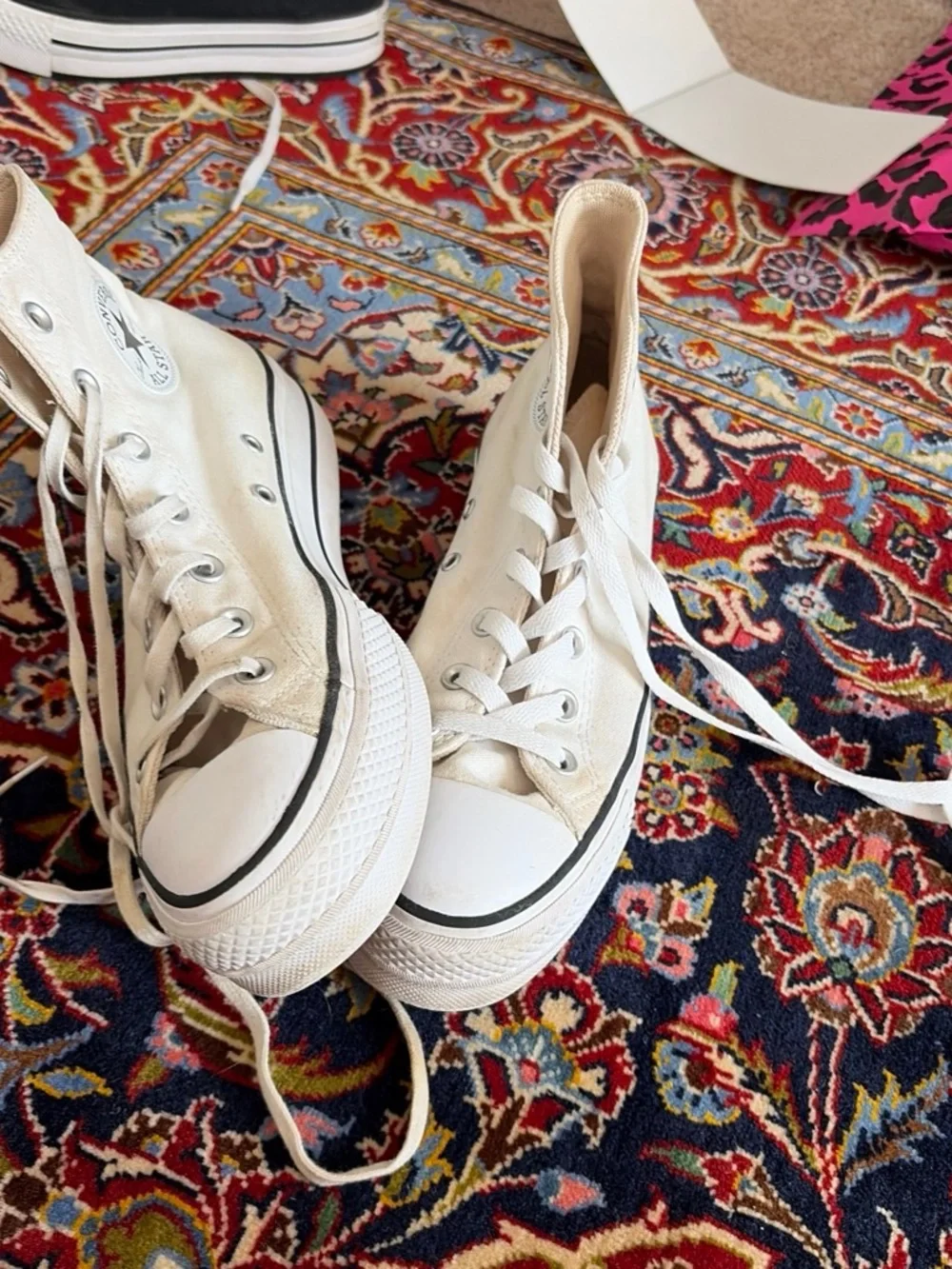 White High-Top Canvas Sneakers with Black Trim